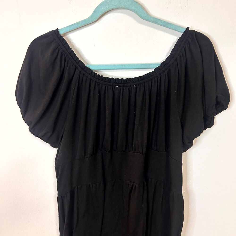 Love Squad Maxi Dress Womens 2X Plus Black Pleated Ruffle Trim Modest Minimalist - Picture 8 of 11